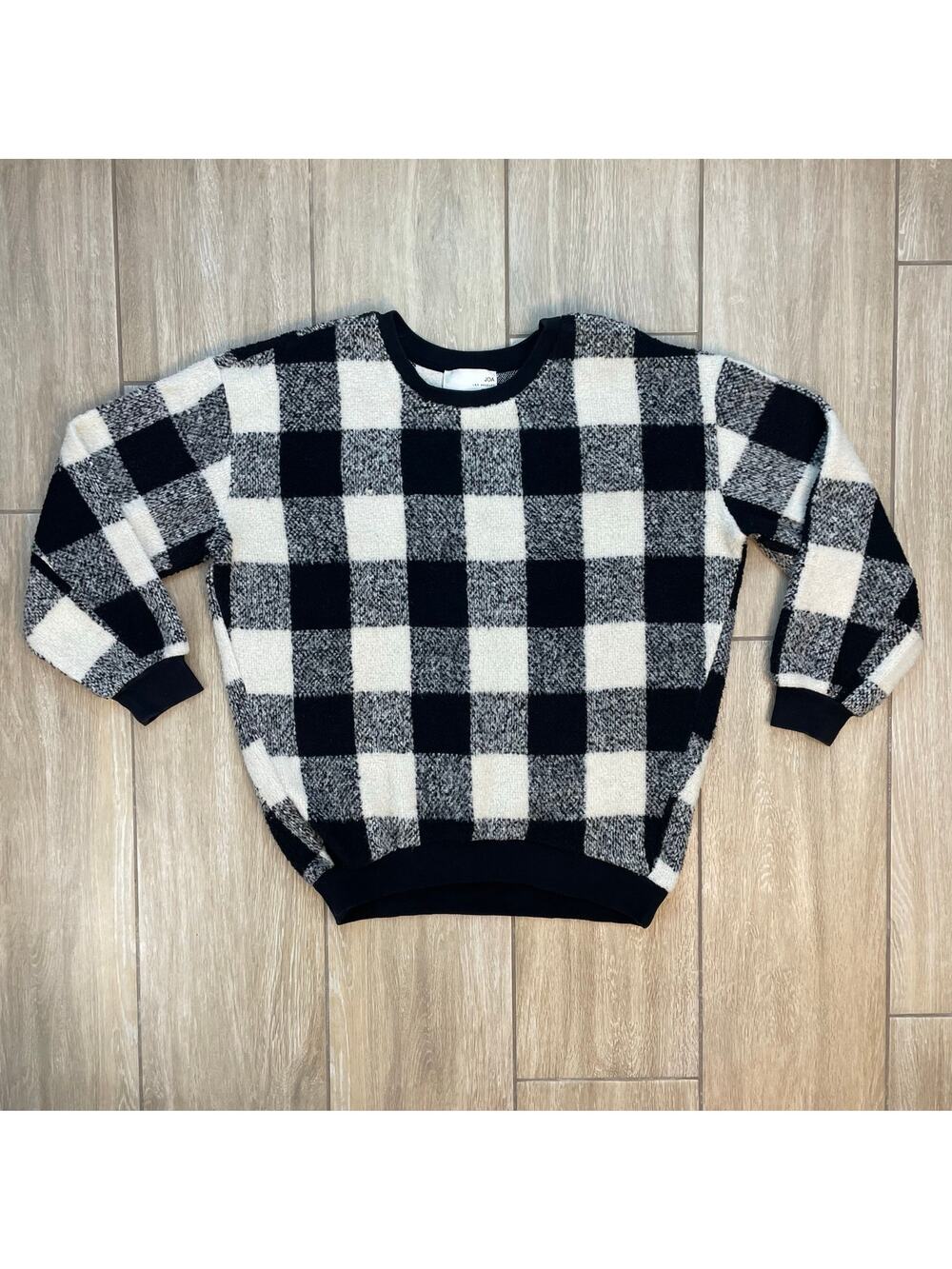 JOA Los Angeles Buffalo Plaid Sweater Women's M Wool Blend Black White
